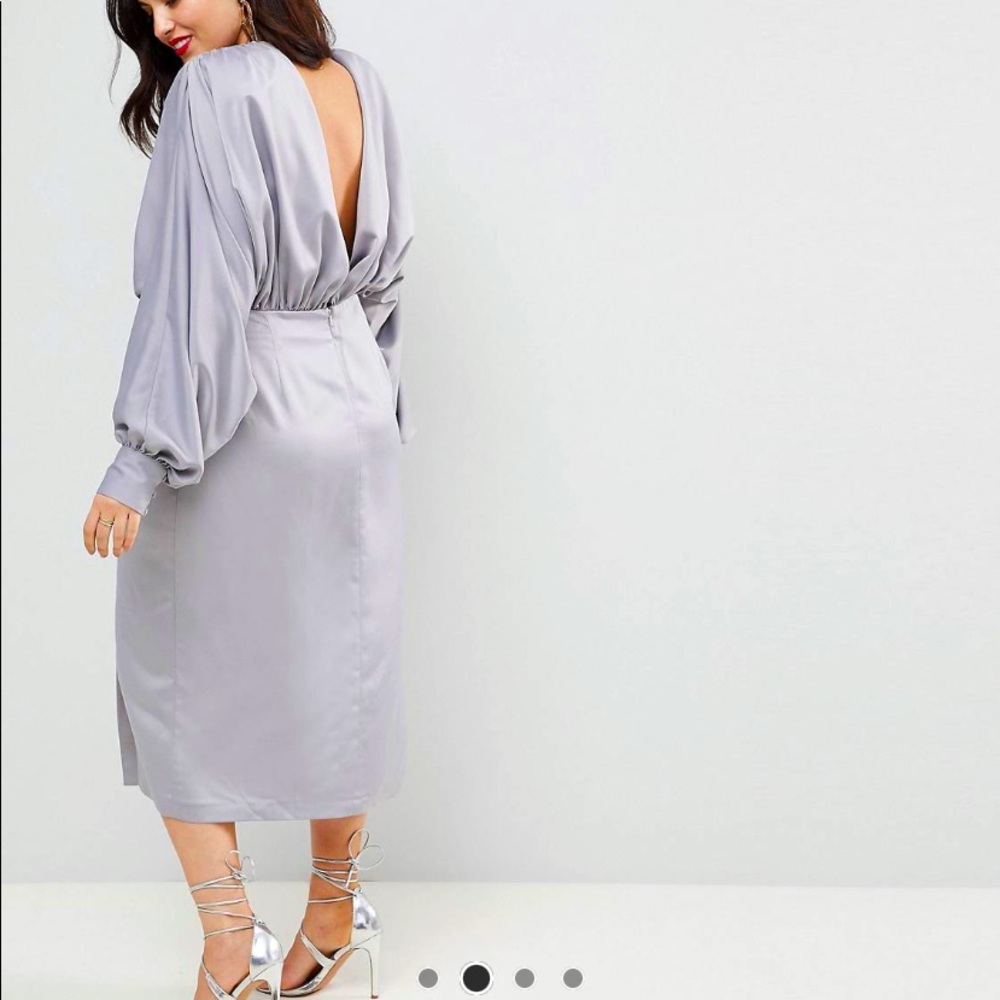ASOS CURVE Shoulder Pad Long Sleeve Selena Midi Dress